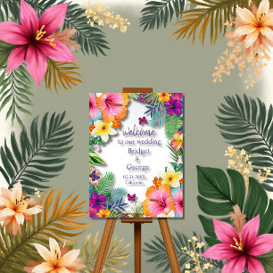 Colorful tropical hawaiian Floral Wedding welcome Acrylic Sign