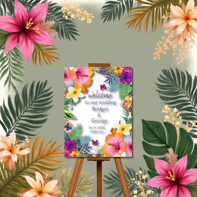 Colorful tropical hawaiian Floral Wedding welcome Acrylic Sign (Creator Uploaded)