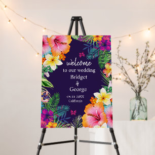 Colorful tropical hawaiian Floral Wedding welcome Foam Board
