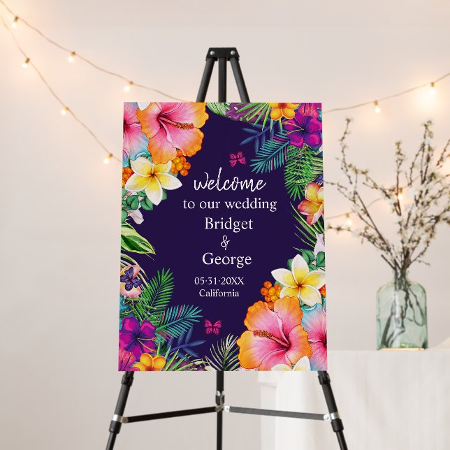 Colorful tropical hawaiian Floral Wedding welcome Foam Board (In Situ (Stand))