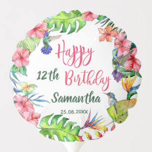 Colorful Tropical Hawaiian Happy Birthday Balloon