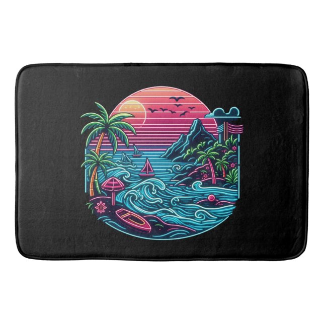 Colorful. Tropical/Hawaiian neon Bath Mat (Front)