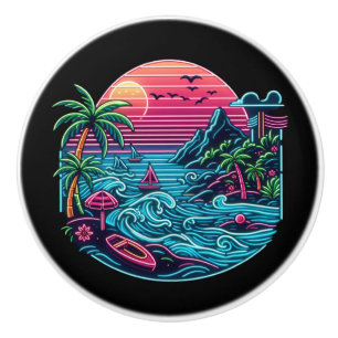 Colorful. Tropical/Hawaiian neon Ceramic Knob