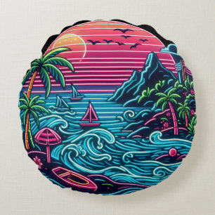 Colorful. Tropical/Hawaiian neon Round Pillow