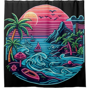 Colorful. Tropical/Hawaiian neon Shower Curtain