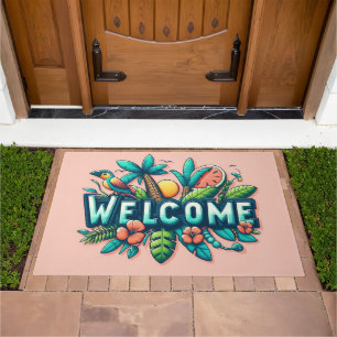 Colorful Tropical/Hawaiian welcome Doormat