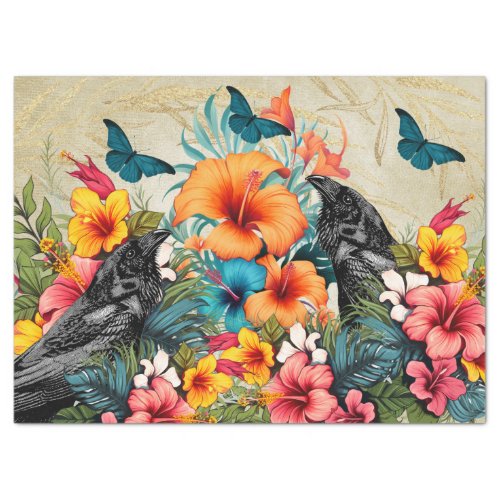 Colorful Tropical Hibiscus  Black Raven  Tissue Paper