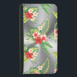 Colorful Tropical Hibiscus & Silver Background Wallet Phone Case For Samsung Galaxy S5<br><div class="desc">Cool colorful tropical hibiscus flowers seamless pattern over silver gray metallic print background. Silver shine is a digital illusion and not real shine.</div>