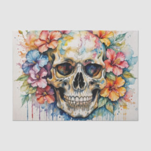 Colorful Tropical Hibiscus Skull Decoupage Tissue Paper