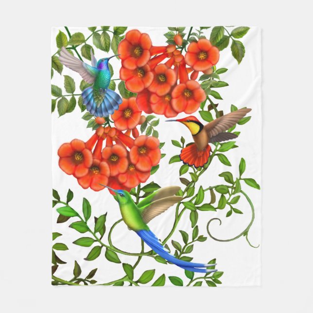 Colorful Tropical Hummingbirds Fleece Blanket (Front)