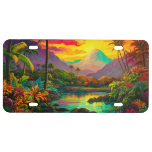 Colorful Tropical Island Paradise License Plate