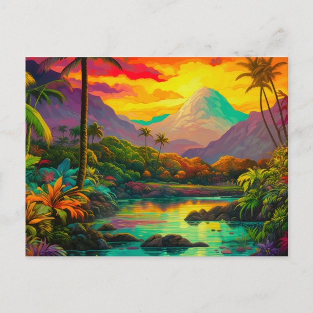 Colorful Tropical Island Paradise   Postcard (Front)