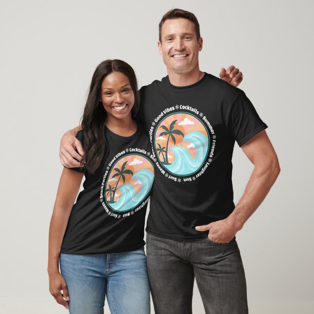 Colorful Tropical Island Vibes Illustration T-Shirt (Unisex)