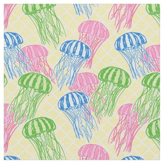 Colorful Tropical Jellyfish Pattern Fabric (Close Up)