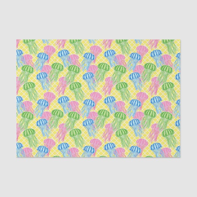 Colorful Tropical Jellyfish Quetrefoil Pattern Tissue Paper (Front)