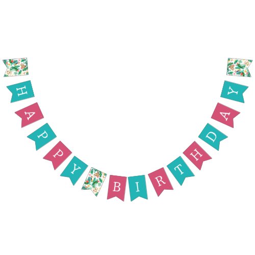 Colorful Tropical Jungle Animals Happy Birthday Bunting Flags
