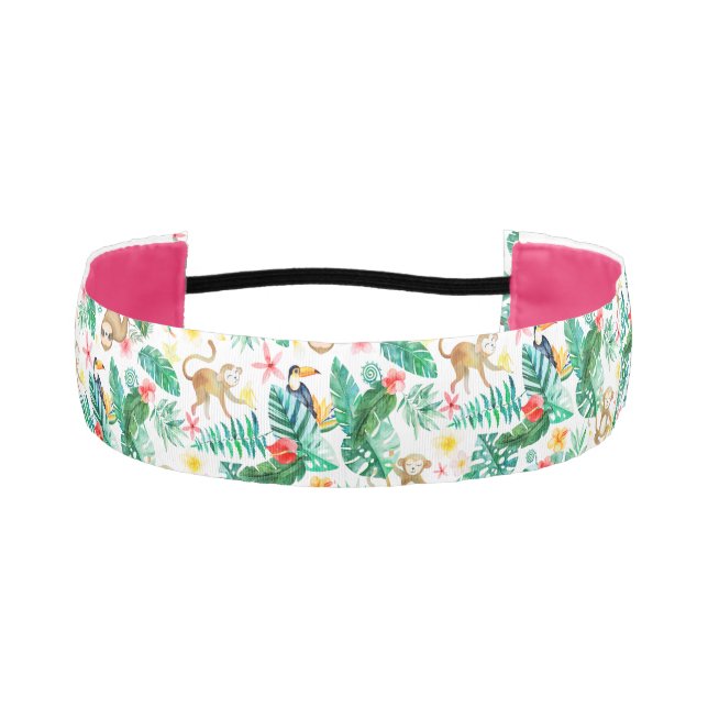 Colorful Tropical Jungle Animals Pattern Athletic Headband (Front)