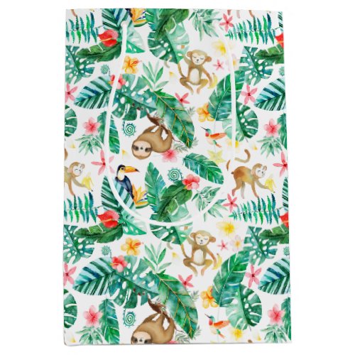 Colorful Tropical Jungle Animals Pattern Medium Gift Bag