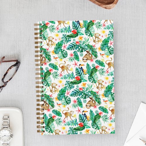 Colorful Tropical Jungle Animals Pattern Notebook