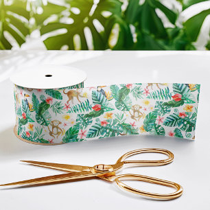 Colorful Tropical Jungle Animals Pattern Satin Ribbon