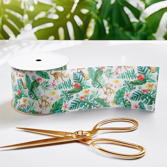 Colorful Tropical Jungle Animals Pattern Satin Ribbon (Creator Uploaded)