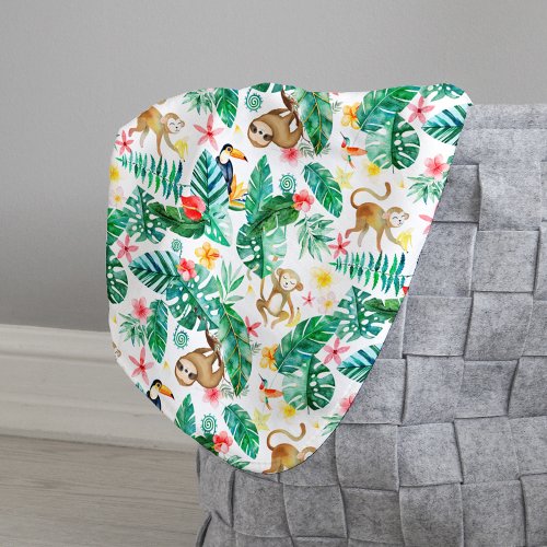Colorful Tropical Jungle Animals Pattern Sherpa Blanket