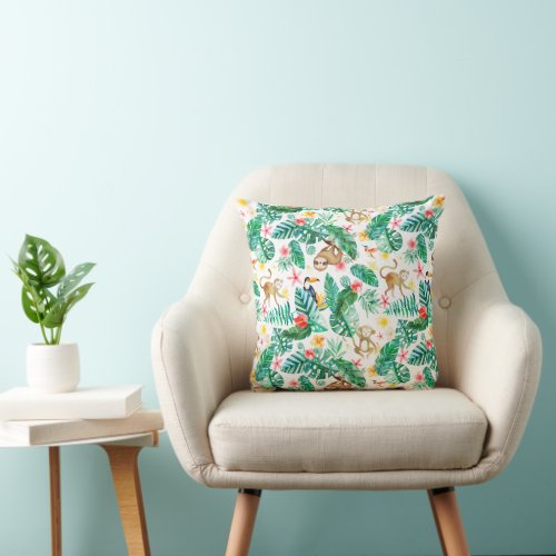 Colorful Tropical Jungle Animals Pattern Throw Pillow