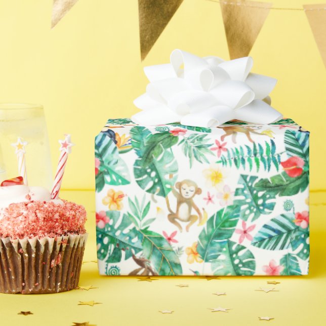 Colorful Tropical Jungle Animals Pattern Wrapping Paper (Birthday Party)