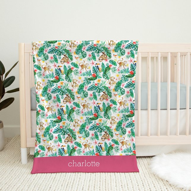 Colorful Tropical Jungle Animals Personalized Fleece Blanket (Creator Uploaded)