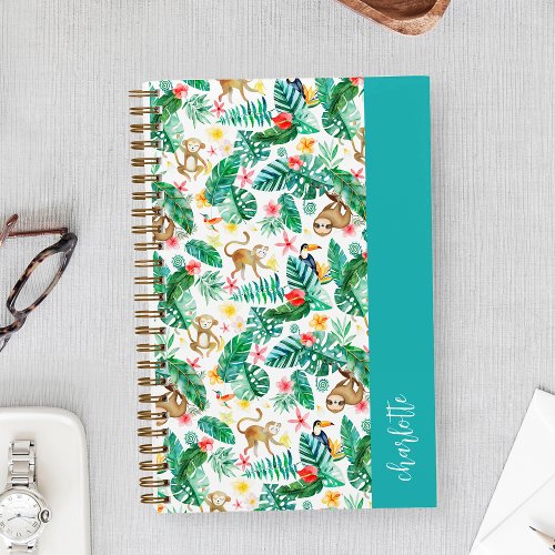 Colorful Tropical Jungle Animals Personalized Notebook