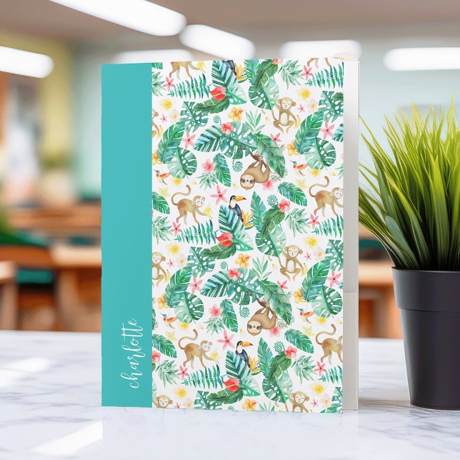 Colorful Tropical Jungle Animals Personalized Pocket Folder (Creator Uploaded)