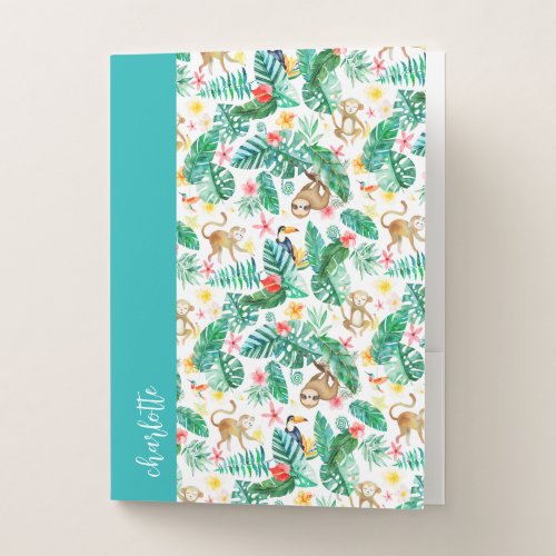 Colorful Tropical Jungle Animals Personalized Pocket Folder