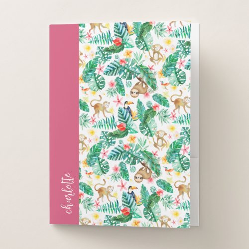 Colorful Tropical Jungle Animals Personalized Pocket Folder