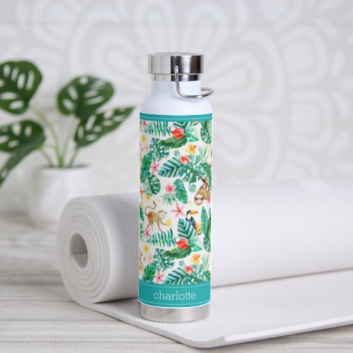 Colorful Tropical Jungle Animals Personalized Water Bottle