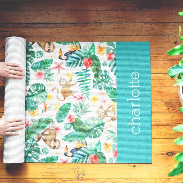 Colorful Tropical Jungle Animals Personalized Yoga Mat (Creator Uploaded)