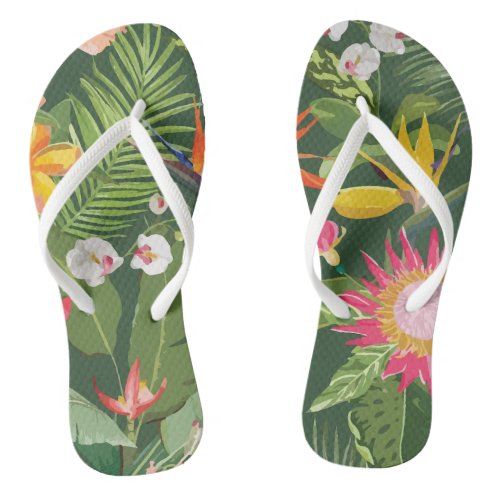 Colorful Tropical Jungle Flip Flops