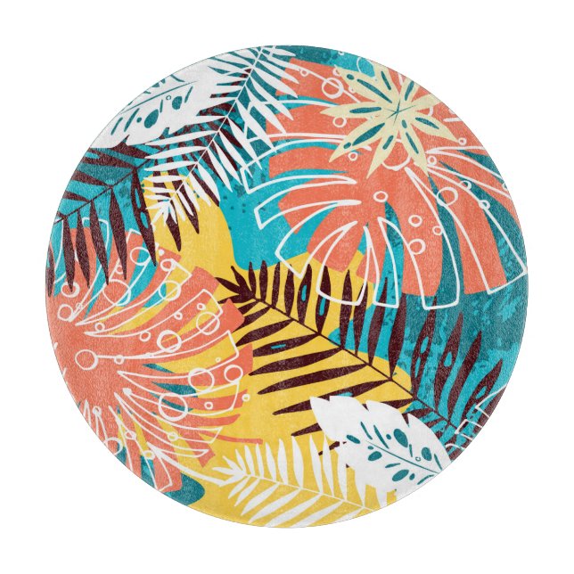 Colorful tropical jungle leaves pattern. cutting board (Front)