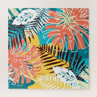 Colorful tropical jungle leaves pattern. jigsaw puzzle