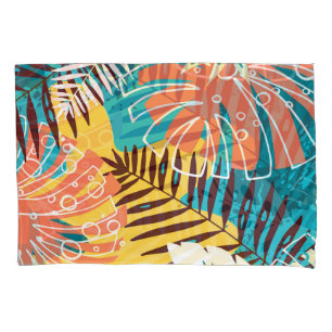 Colorful tropical jungle leaves pattern. pillow case