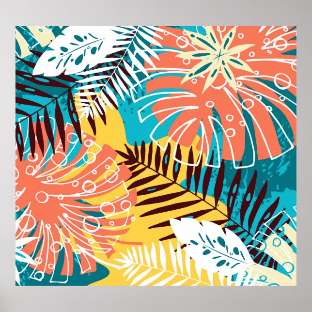 Colorful tropical jungle leaves pattern. poster (Front)