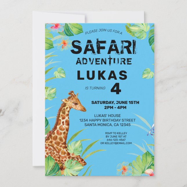  Colorful Tropical Jungle Safari Giraffe Birthday  Invitation (Front)