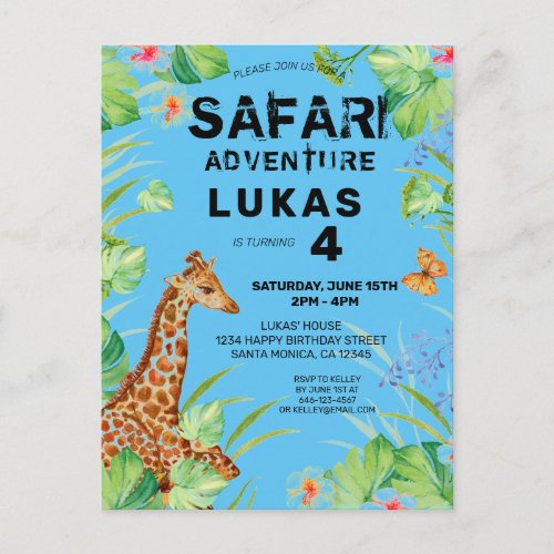  Colorful Tropical Jungle Safari Giraffe Birthday  Postcard