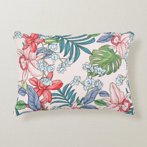 Colorful Tropical Jungle Seamless Print Accent Pillow