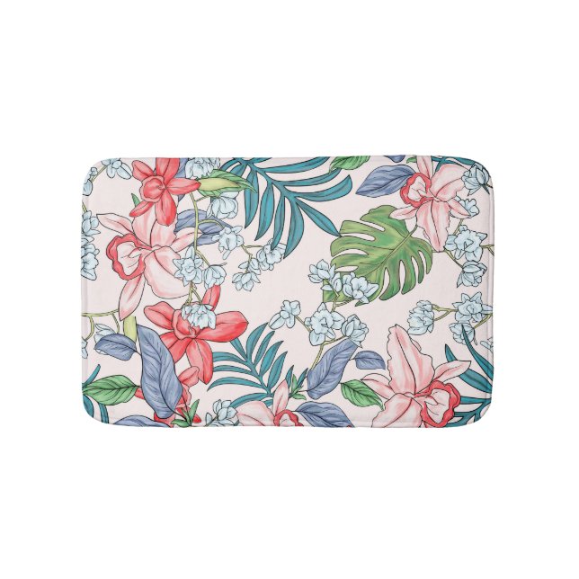 Colorful Tropical Jungle Seamless Print Bath Mat (Front)