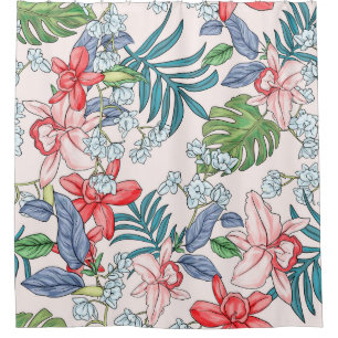 Colorful Tropical Jungle Seamless Print Shower Curtain