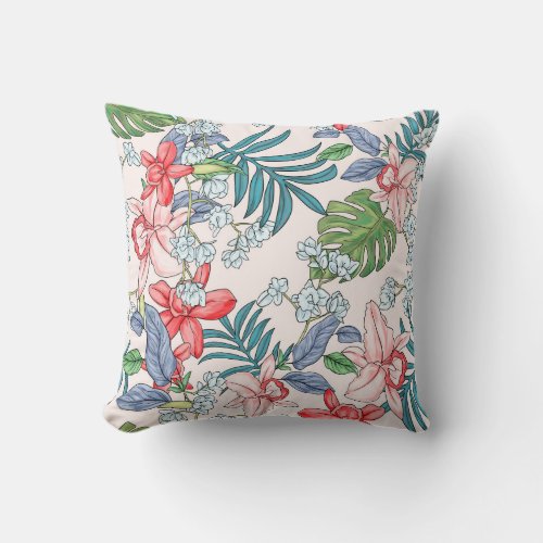 Colorful Tropical Jungle Seamless Print Throw Pillow