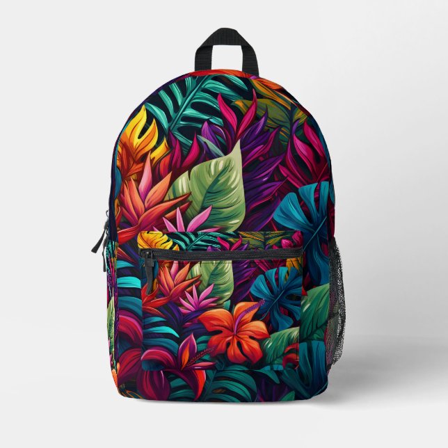 colorful tropical leaf pattern printed backpack (Front)