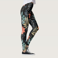 Colorful Tropical Flowers Seamless Pattern Leggings, Zazzle