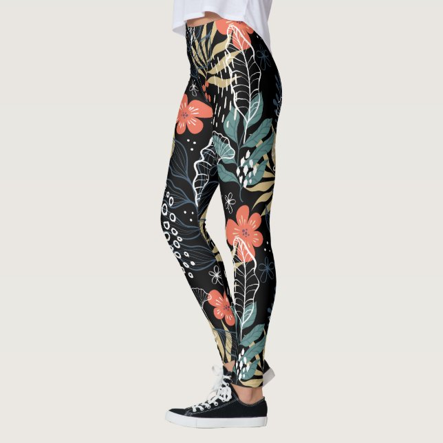 Colorful tropical leaves and flowers pattern leggi leggings (Left)