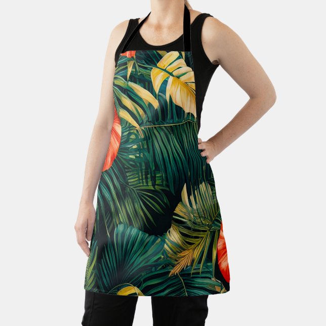 Colorful Tropical Leaves and Hibiscus Flowers | Apron (Insitu)